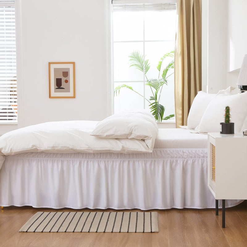 MEILA Wrap Around Bed Skirt Three Fabric Sides Elastic Dust Ruffled 16 Inch Tailored Drop,Easy to Install Fade Resistant-White, Queen/King - Image 2